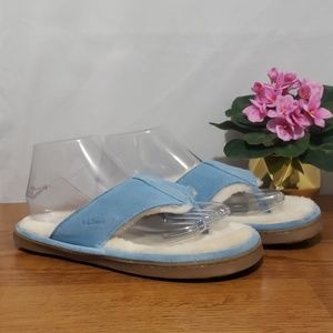 L.L.Bean Shearling Blue Thong Slide Fur Slipper